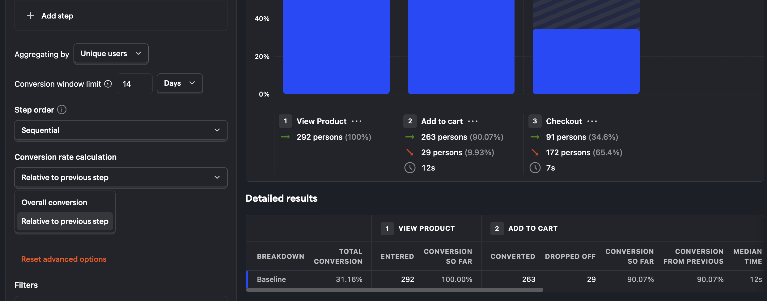 Switching to relative to previous step drop-off in funnel